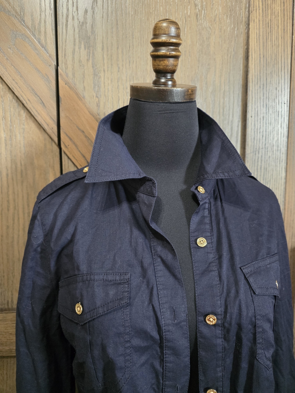 Tory Burch Navy Button-Front Utility Shirt - Picture 2 of 5